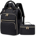 Black quilted backpack with gold zippers next to a matching insulated lunch bag, displayed on a clean white background. Available in Santieshop-Bonaire