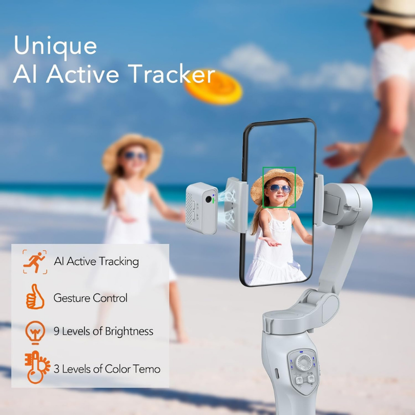 Automatic face tracking demonstration by AI with smartphone mounted on the gimbal stabilizer