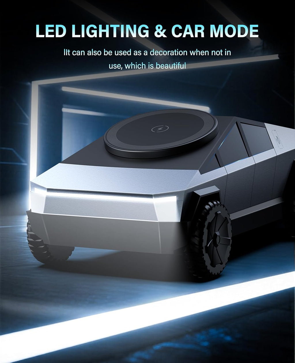 Cyberdock premium wireless charging dock with modern sharp geometric angles electric truck style