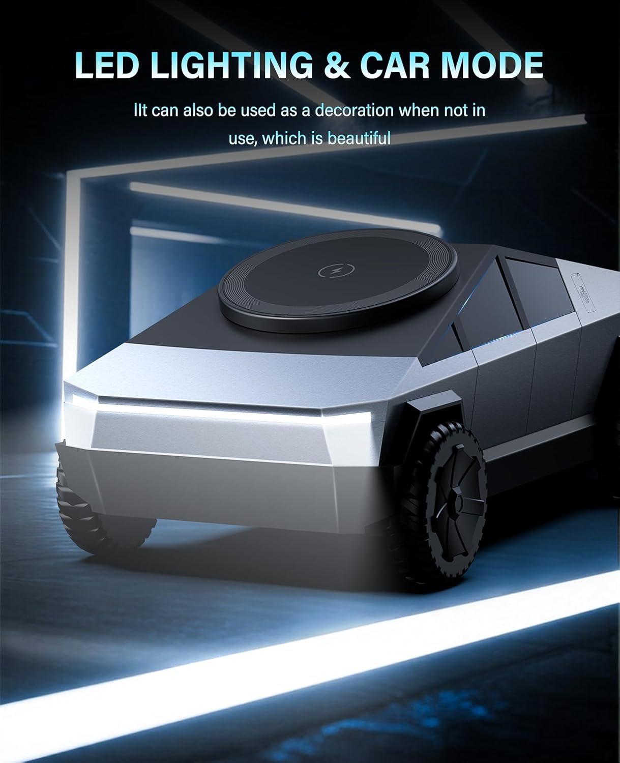 Cyberdock premium wireless charging dock with modern sharp geometric angles electric truck style