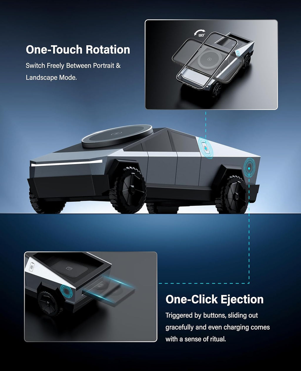 Magnetic alignment of iPhone smartphone charging wirelessly on the Cyberdock hood