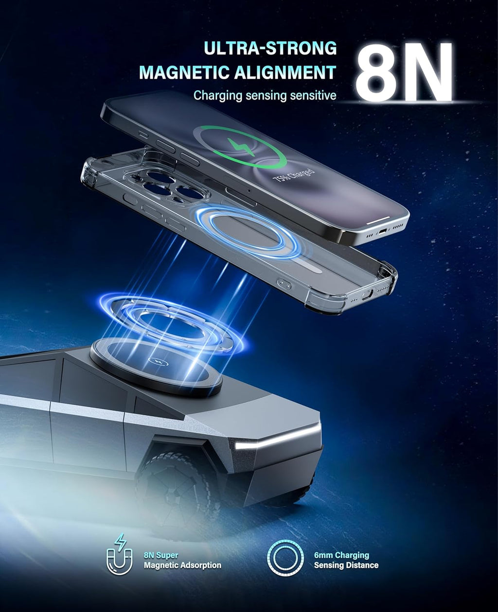 Cyberdock premium wireless charging dock with modern sharp geometric angles electric truck style
