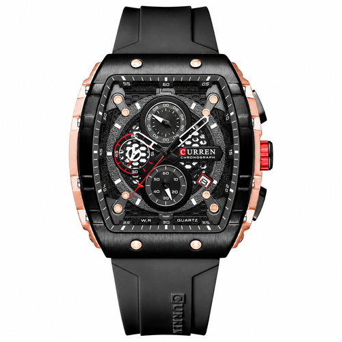CURREN chronograph watch with black silicone strap, high-performance geometric design to project authority, success, and an unmatched professional style available in Santieshop-Bonaire