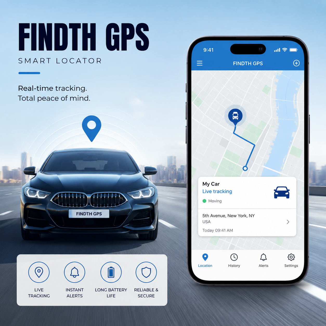FINDLT GPS Tracker: portable smart locator with live tracking, instant alerts, 14-day battery, IP65 water resistance, strong magnetic attachment, 35g ultra-light design, and 4G LTE global coverage