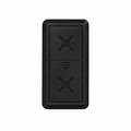 Small, rectangular black FINDLT GPS Tracker: smart locator featuring remote power on, itinerary sharing, multi-positioning technology, and instant vibration alarm system and central symbols, on a plain white background in Santieshop-Bonaire
