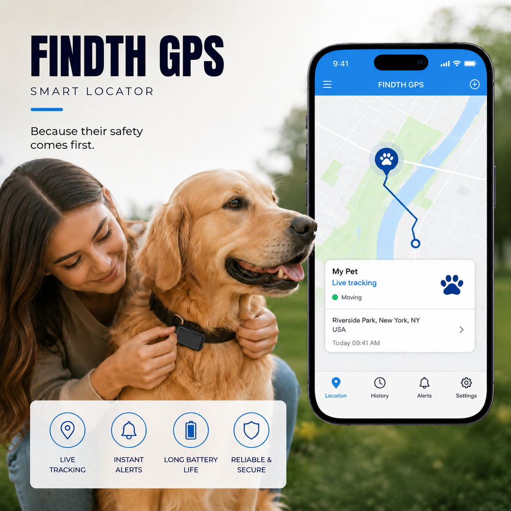 FINDTH GPS Tracker: portable smart locator with live tracking, instant alerts, and long-lasting battery for integrated security
