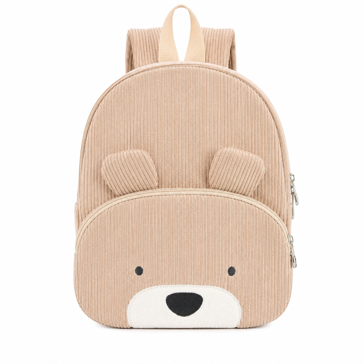 Kids School Backpack with a bear design and corduroy fabric, Comfort and Lightness for kids. Ultra-lightweight and ergonomic to protect their shoulders and accompany their day with comfort in Santieshop-Bonaire