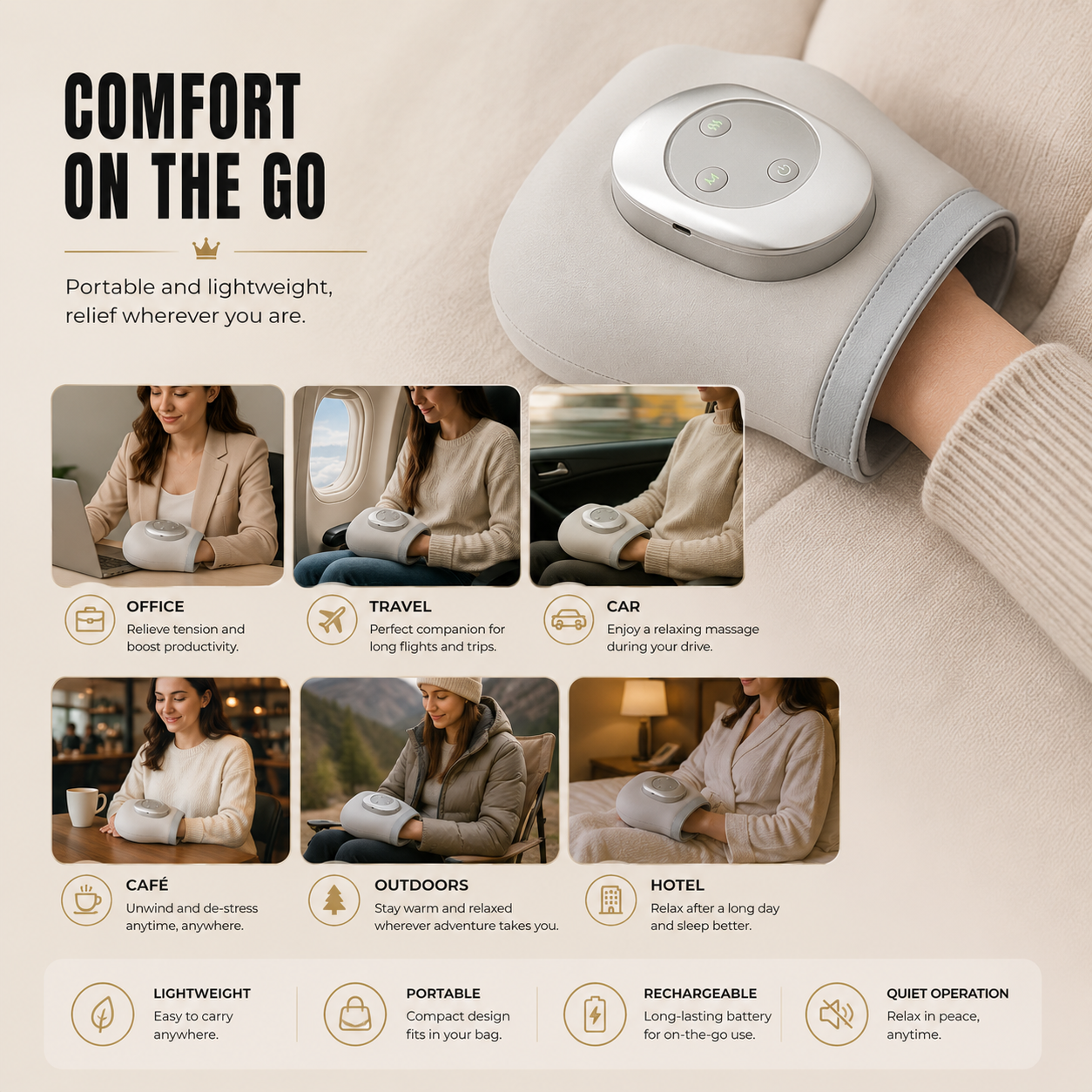 Interior view illustrating the soothing heat system that improves circulation in fingers and palm - SANTI ESHOP