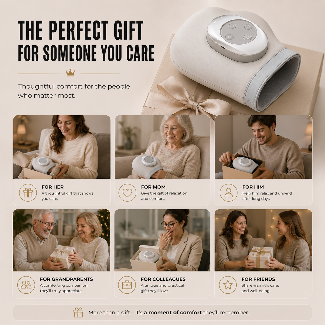 Premium packaging for the smart hand massager, ready for a great gift for your loved ones, ready for fast and secure delivery throughout Bonaire - SANTI ESHOP