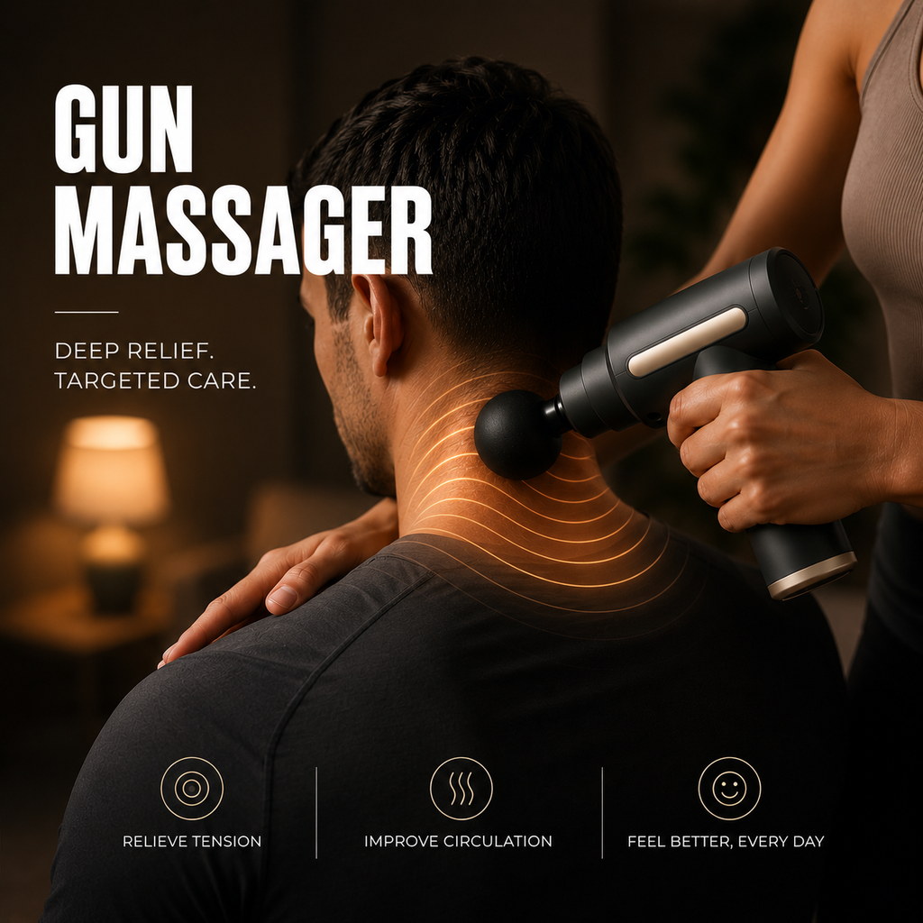 Professional massage gun: shared care experience to relieve neck and shoulder muscle tension as a couple
