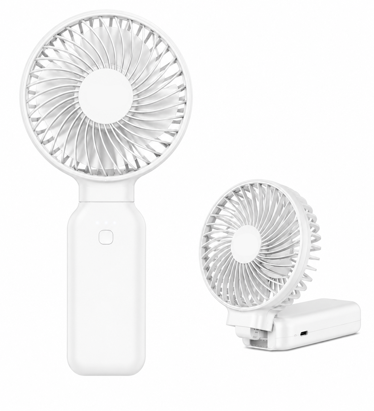 White 3-in-1 portable handheld cooling fan with power bank accessory