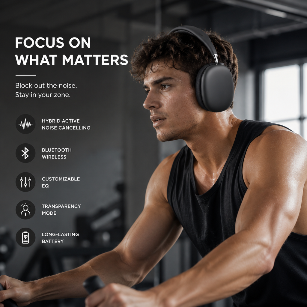 Athlete using sweat resistant bluetooth headphones during an intense workout routine